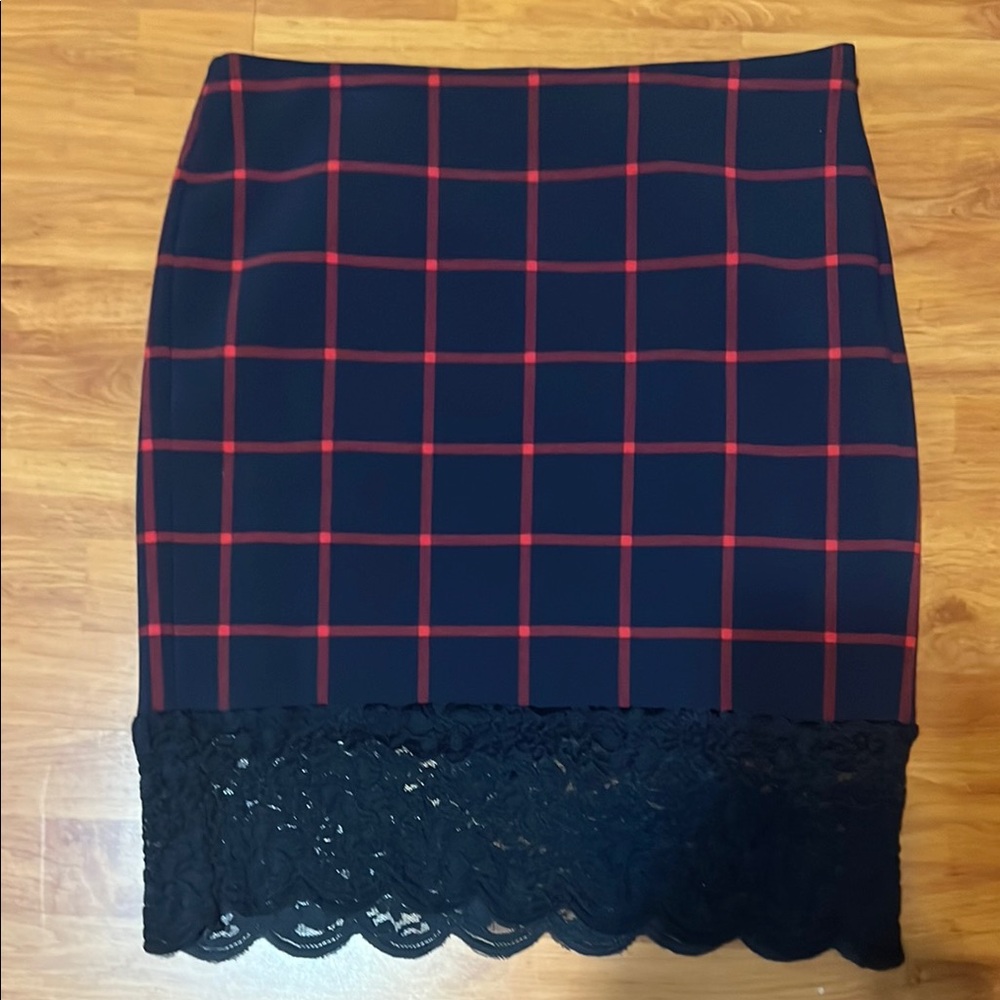 Michael Kors Navy Blue and Red Lace Trimmed Skirt